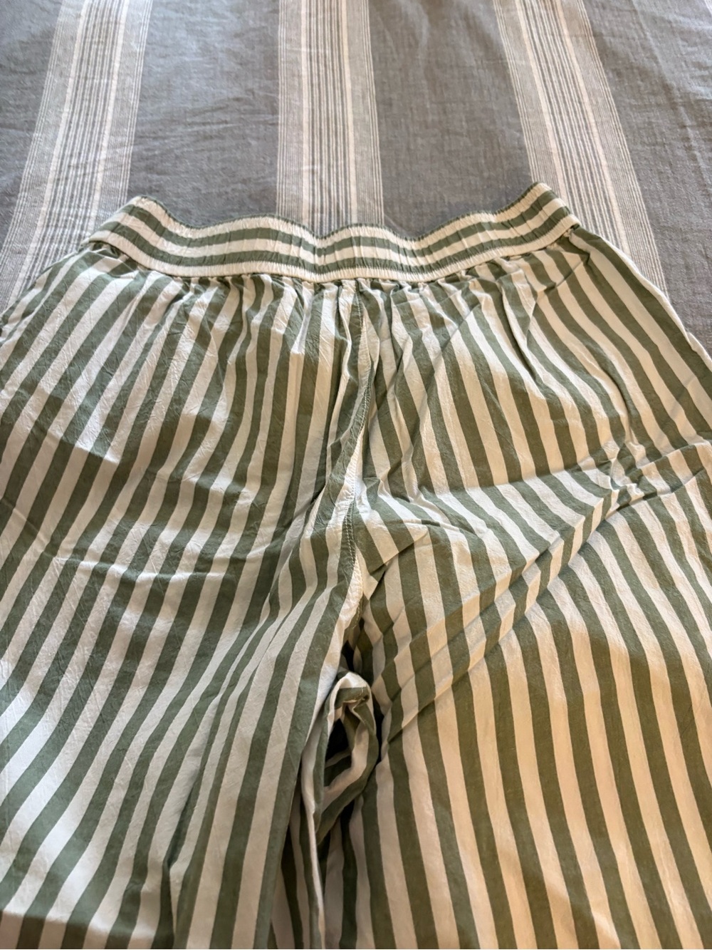 Madewell Green and White Striped Elastic Waist Summer Pants